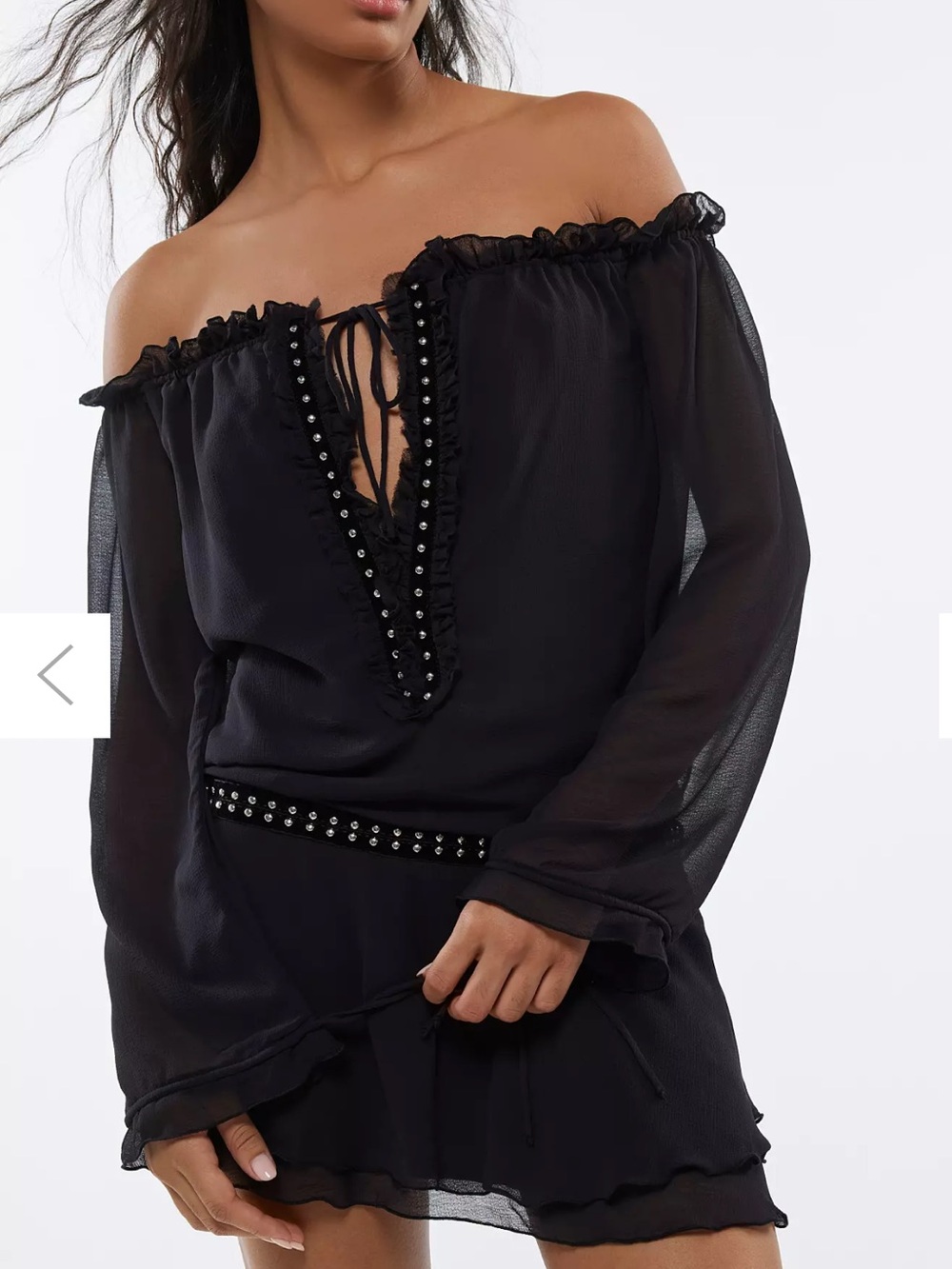 Urban Outfitters Silence + Noise Roxanne Off Shoulder Drop Waist Mini Dress NWT